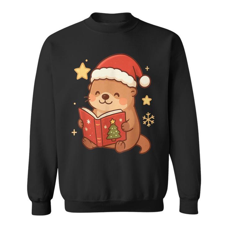 Cute Christmas Book Otter Reading Snowy Holiday Story Sweatshirt