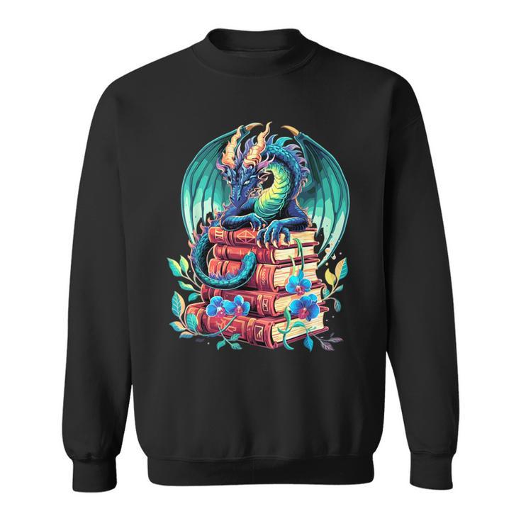 Cute Dragon Books Flower Bookworm Book Lover Sweatshirt