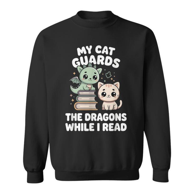 Cute Fantasy Book Reader Apparel Cat Dragon Bookish Magic Sweatshirt