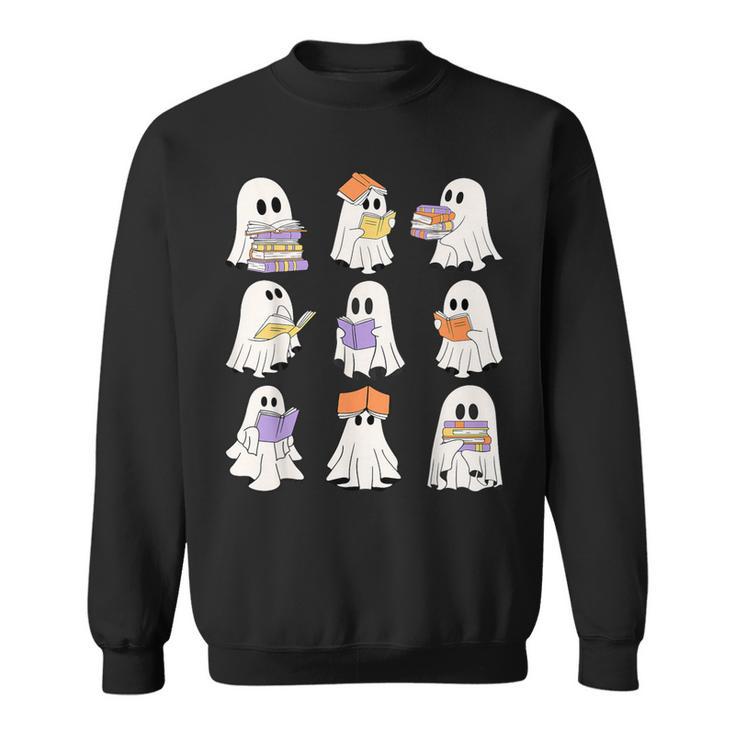 Cute Ghost Reading Books Teacher Halloween Reading Men Women Kids Sweatshirt