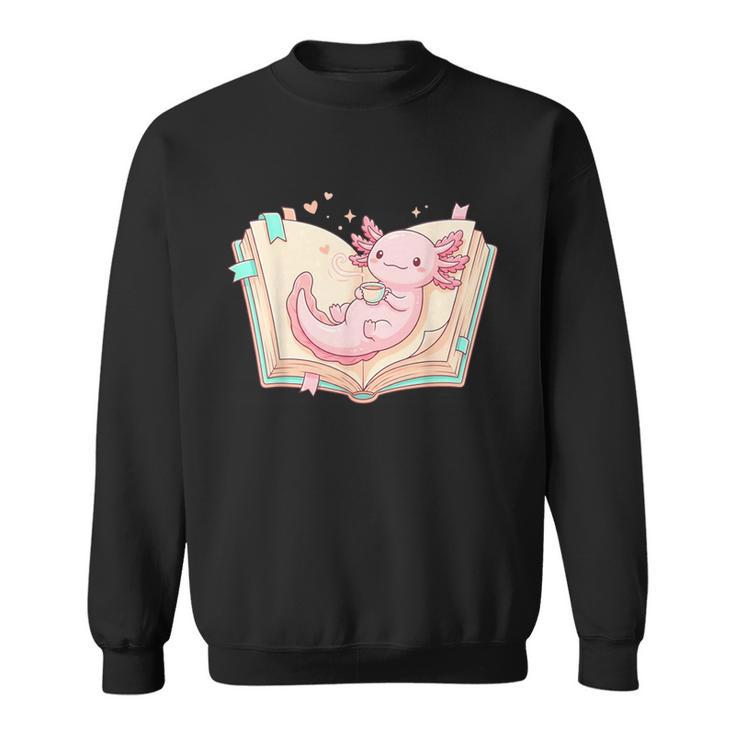 Cute Kawaii Axolotl Book Tea Lover Women Reading Cozy Art Sweatshirt