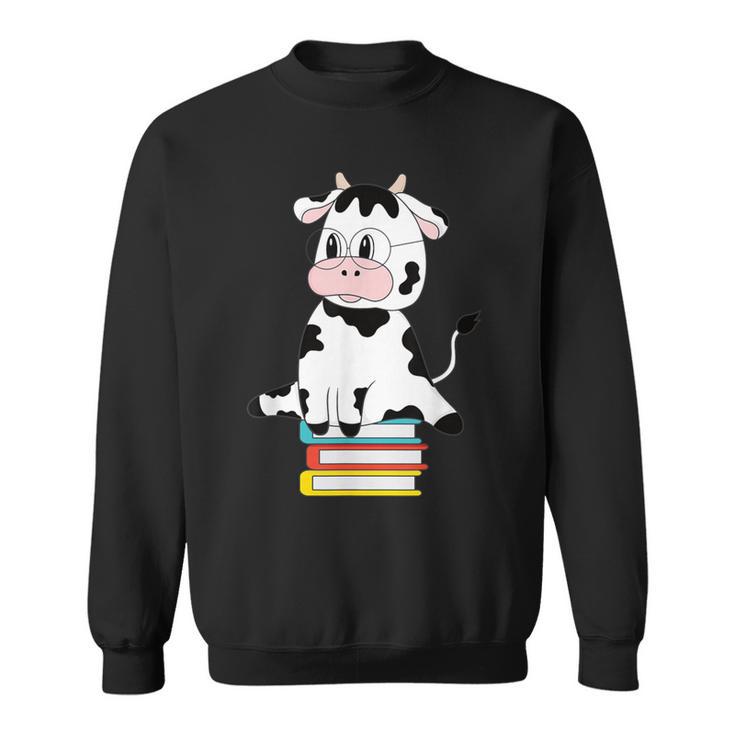 Cute Kawaii Cow Book Reading Bookworm Boys Girls Kids Sweatshirt