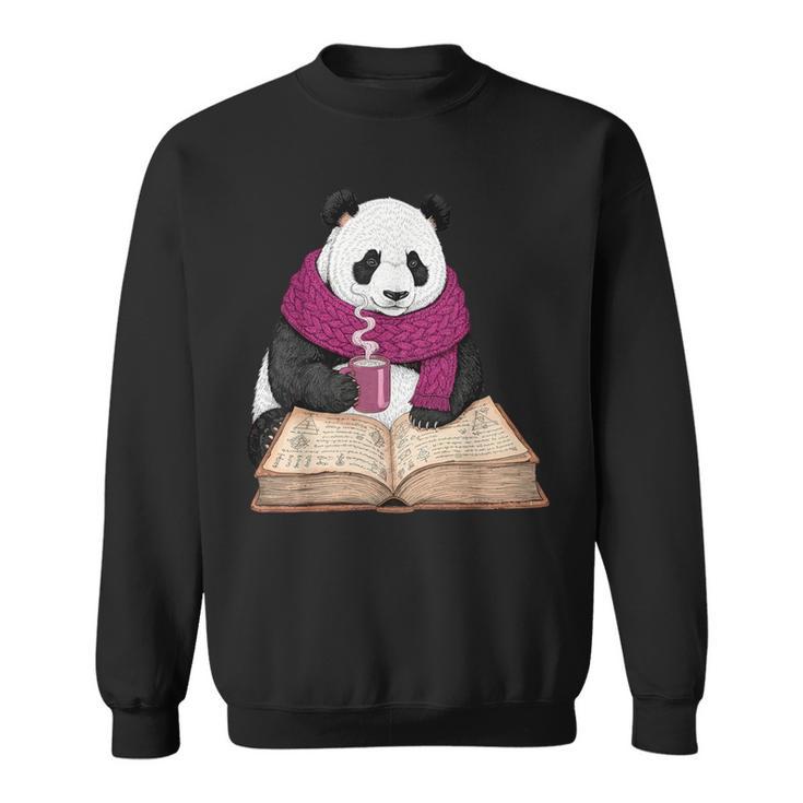 Cute Panda With Book And Hot Cocoa Reading Sweatshirt