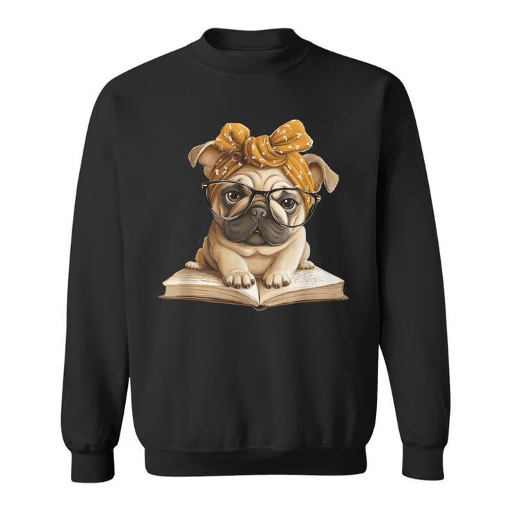 Cute Pug Reading Dog Book Lover Animal Graphic Baby Portrait Sweatshirt Cute Pug Reading Dog Book Lover Animal Graphic Baby Portrait Sweatshirt