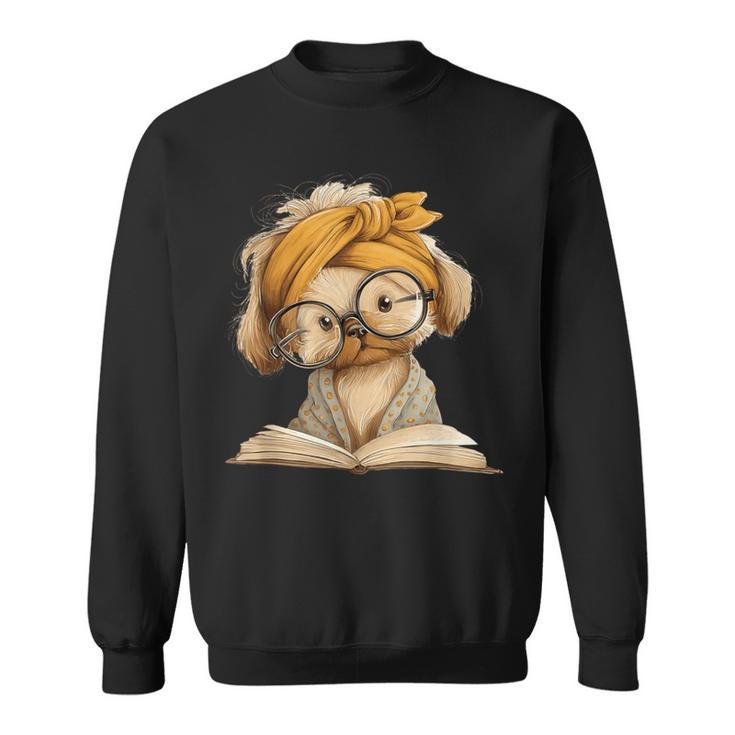 Cute Puppy Reading Dog Book Lover Animal Graphic Small Open Sweatshirt Cute Puppy Reading Dog Book Lover Animal Graphic Small Open Sweatshirt