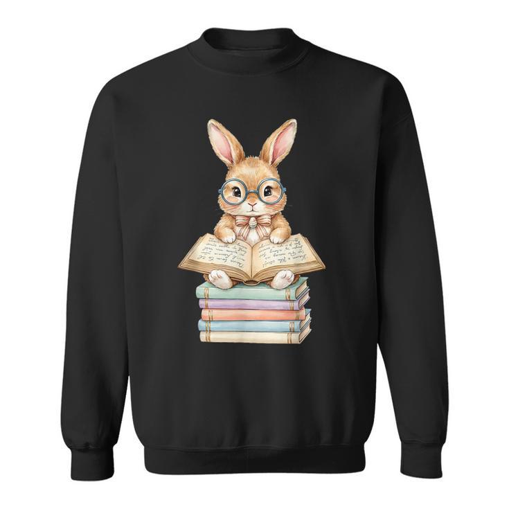 Cute Reading Bunny Easter Books Reader Teacher Girls Women Sweatshirt