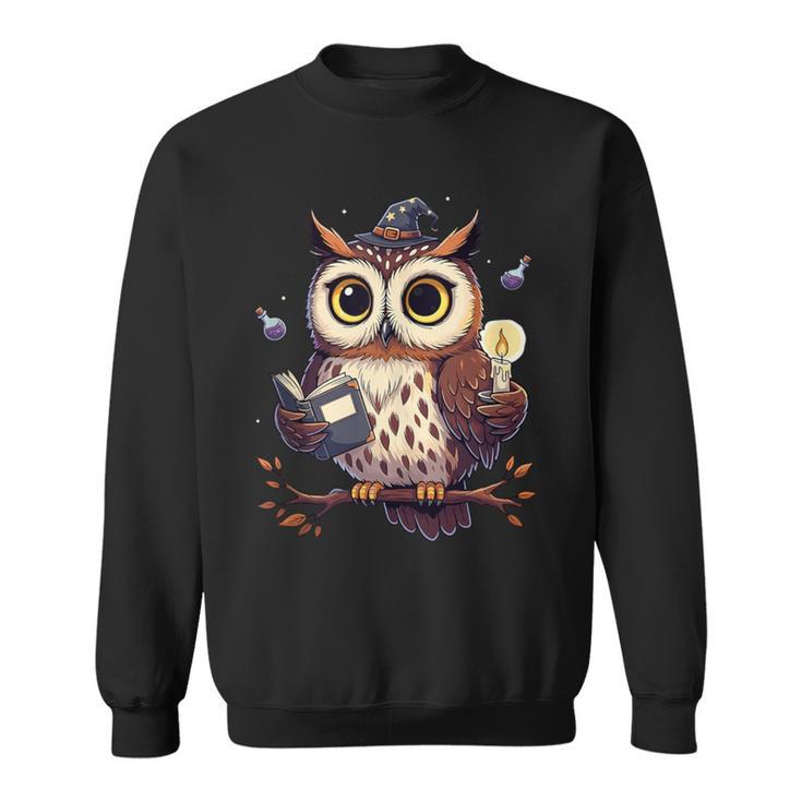 Cute Wizard Owl Reading Book Magic Candle Sweatshirt Cute Wizard Owl Reading Book Magic Candle Sweatshirt