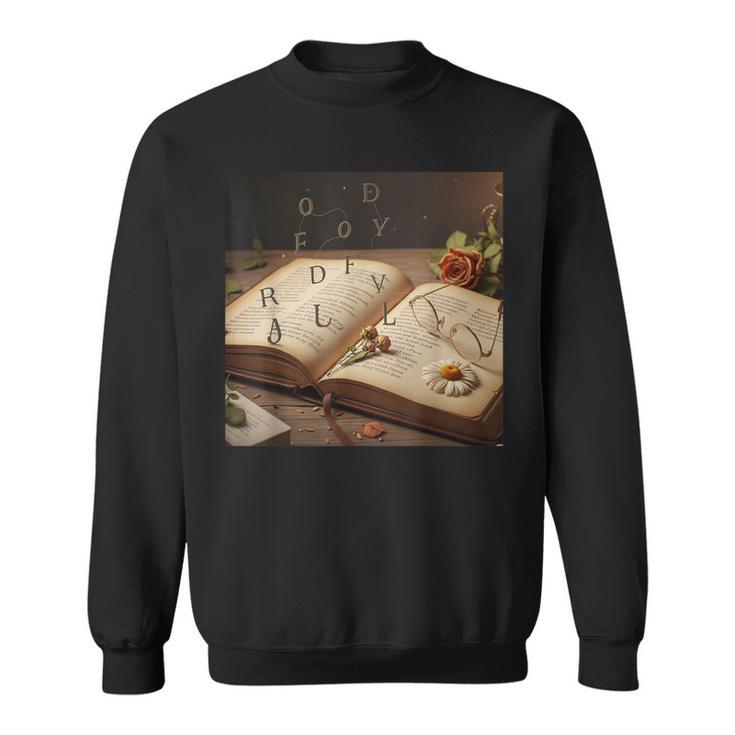Dark Academia Vintage Book And Floating Letters Graphic Sweatshirt