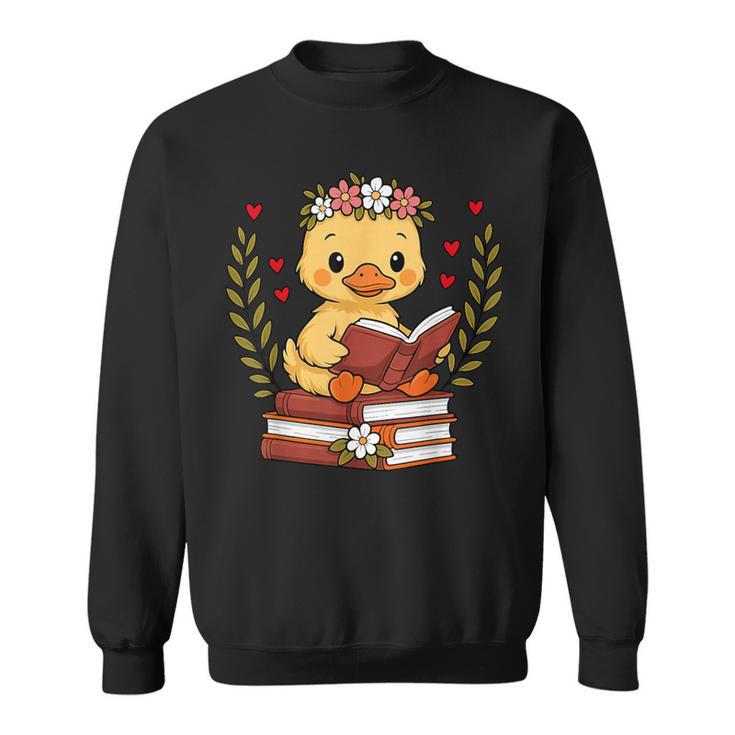 Duck Reading Book Graphic Duck With Book Floral Sweatshirt