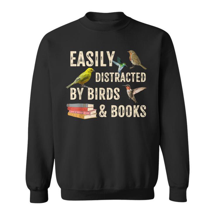 Easily Distracted By Birds & Books Vintage Birder Sweatshirt