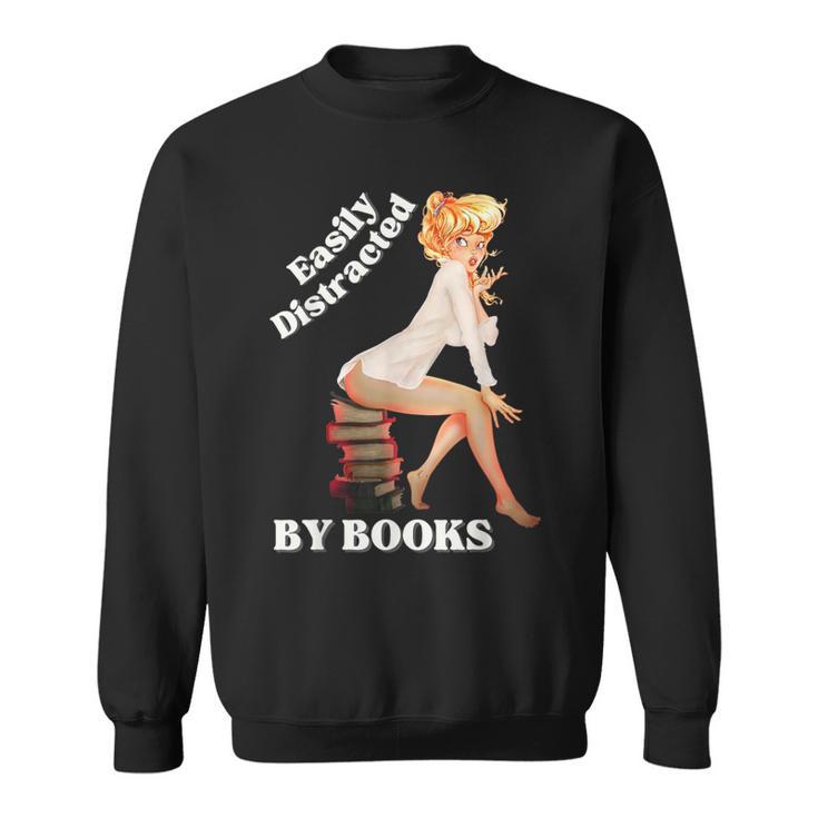 Easily-Distracted By Books Pin-Up Girl Sexy Anime Retro Art Sweatshirt