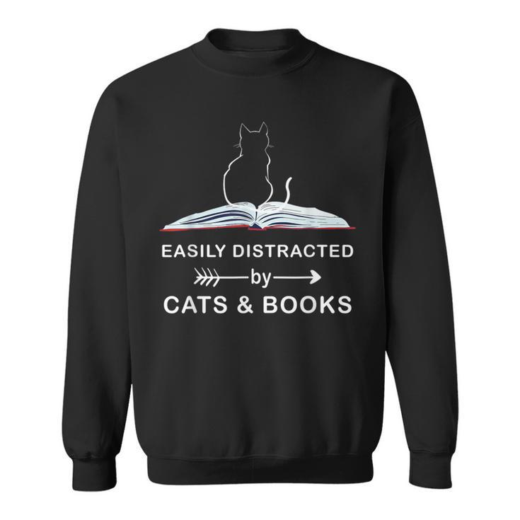 Easily Distracted By Cats And Books Reading Cats Main Coon Sweatshirt