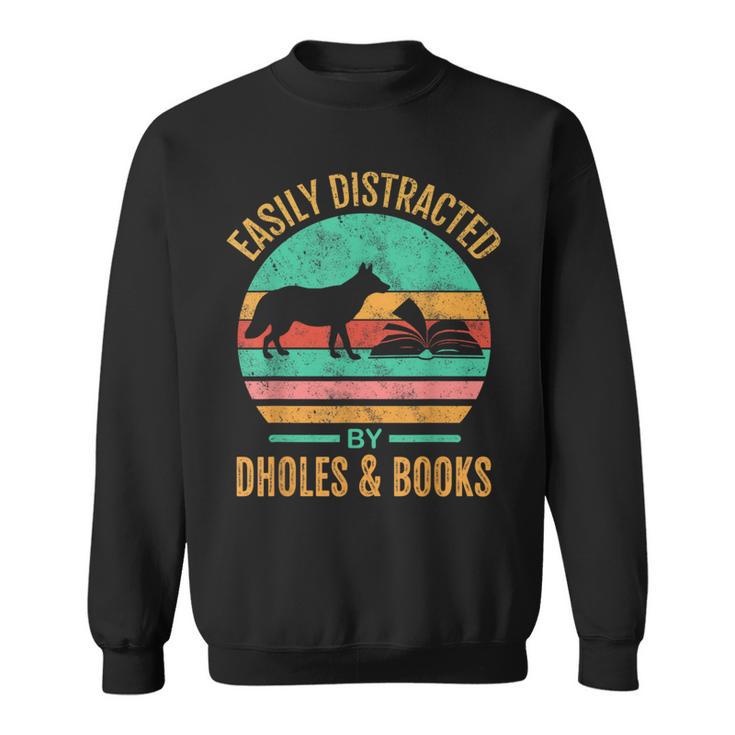 Easily Distracted By Dholes & Books Retro Wild Dogs Lover Sweatshirt
