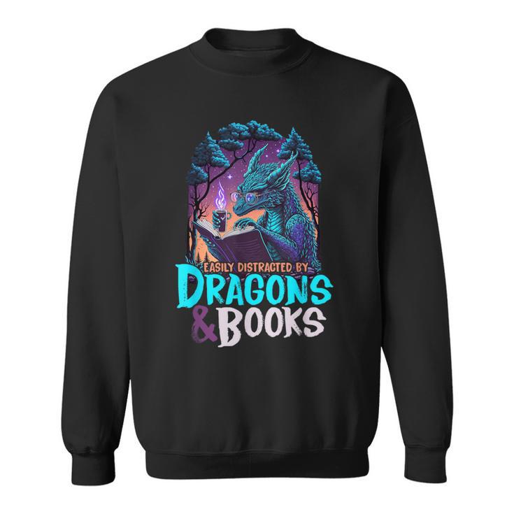 Easily Distracted By Dragon And Books For Book Lover Sweatshirt