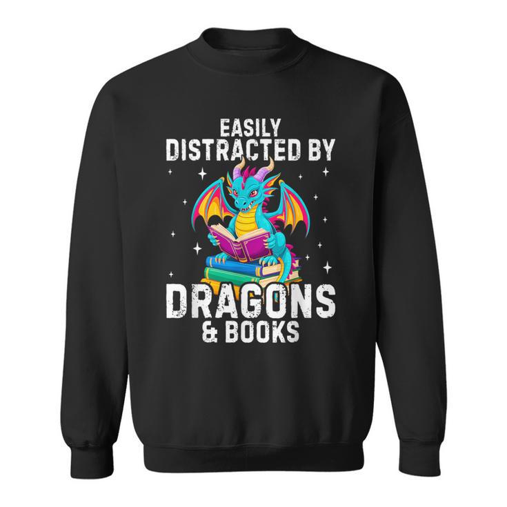 Easily Distracted By Dragons & Books Bookworm Library Sweatshirt