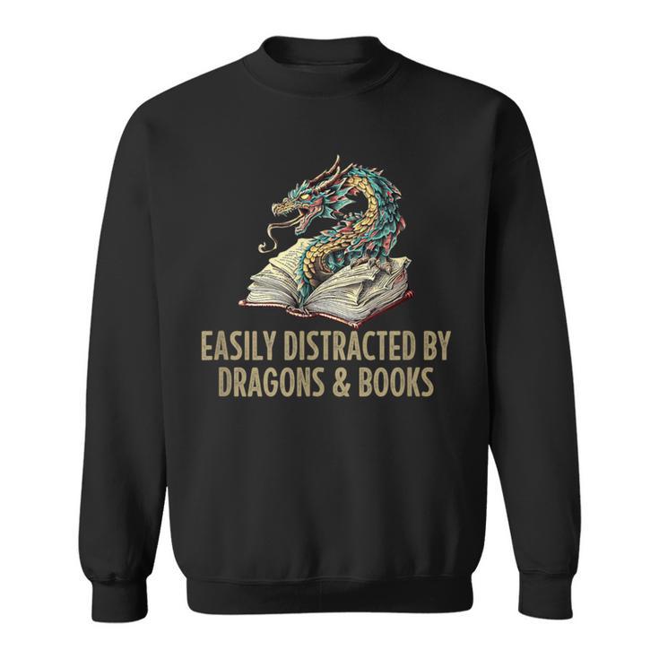 Easily Distracted By Dragons & Books Vintage Style Sweatshirt