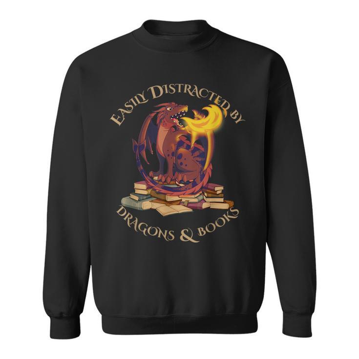 Easily Distracted By Dragons And Books Fire Dragon Sweatshirt