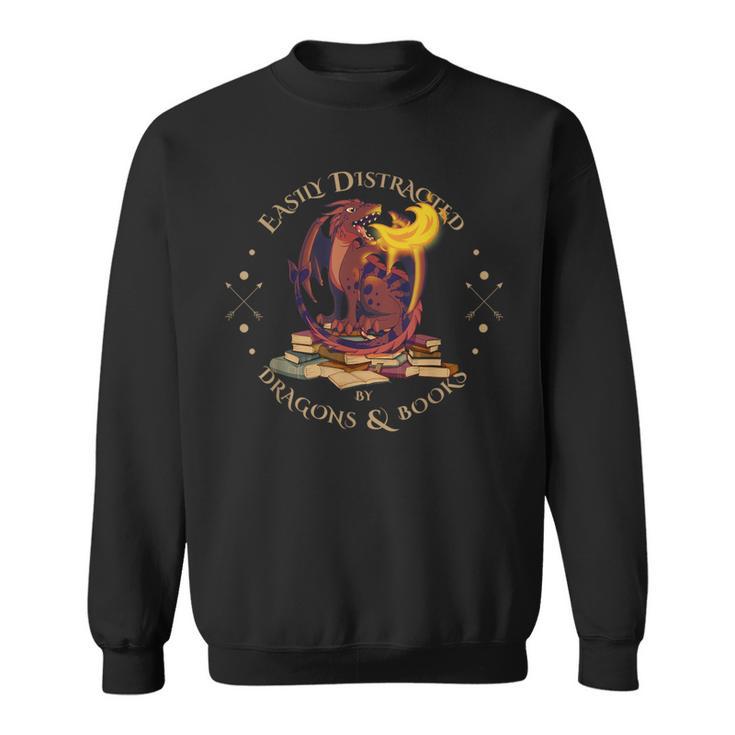 Easily Distracted By Dragons And Books Nerd Red Dragon Sweatshirt