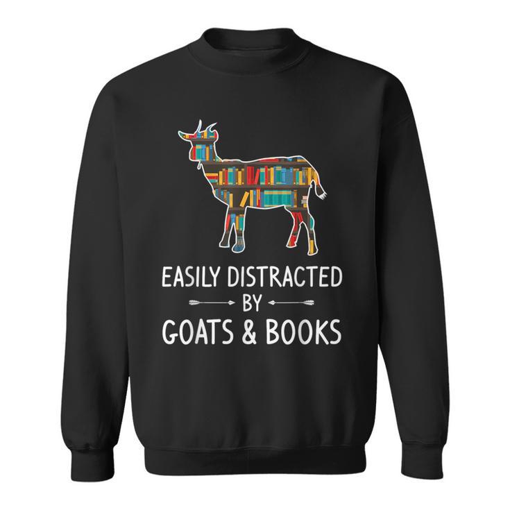 Easily Distracted By Goats & Books Lover Sheep Kid Sweatshirt