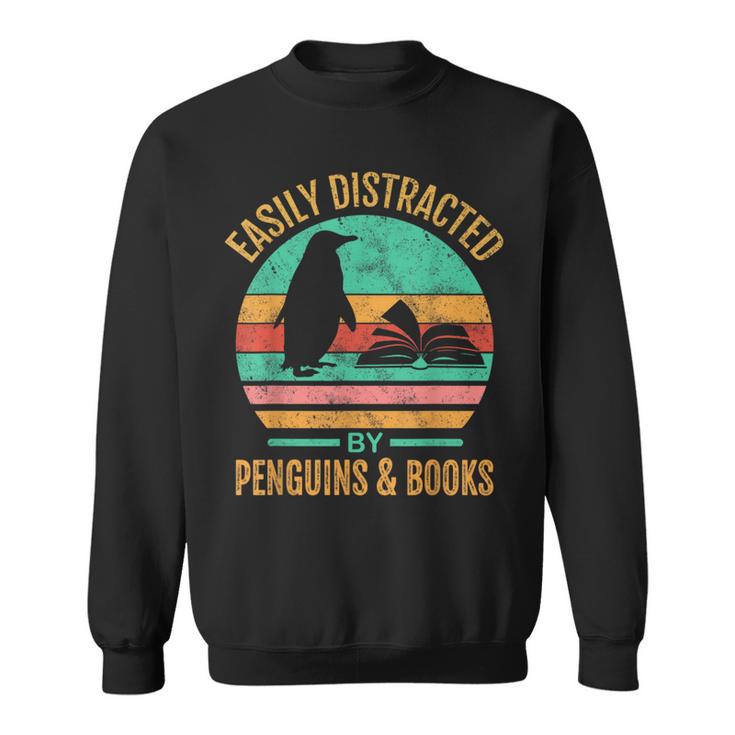 Easily Distracted By Penguins & Books Retro Sweatshirt