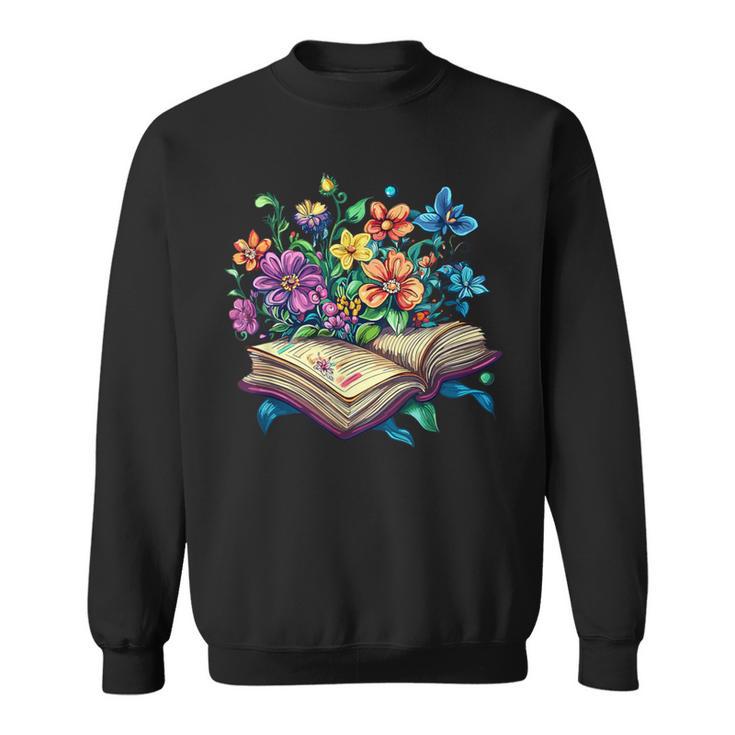 Enchanted Open Book With Blooming Flowers Sweatshirt