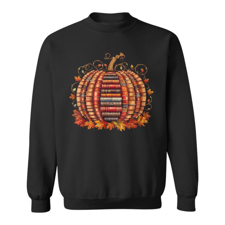 Fall Book Pumpkin Autumn Retro Reading Teacher Books Lover Sweatshirt