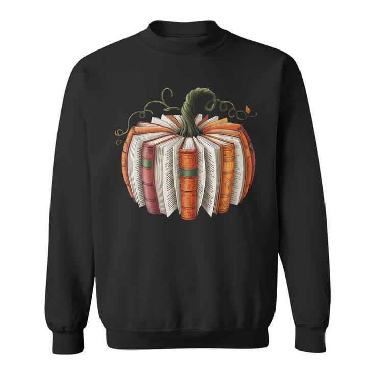 Fall Book Pumpkin Retro Reading Halloween Teacher Sweatshirt
