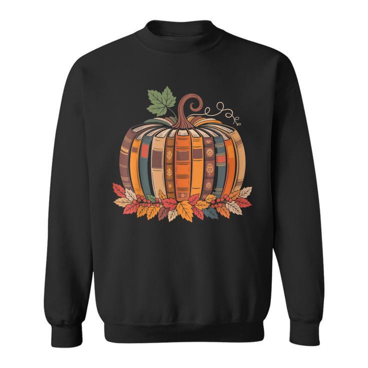 Fall Book Pumpkin Retro Reading Teacher Autumn Books Lover Sweatshirt