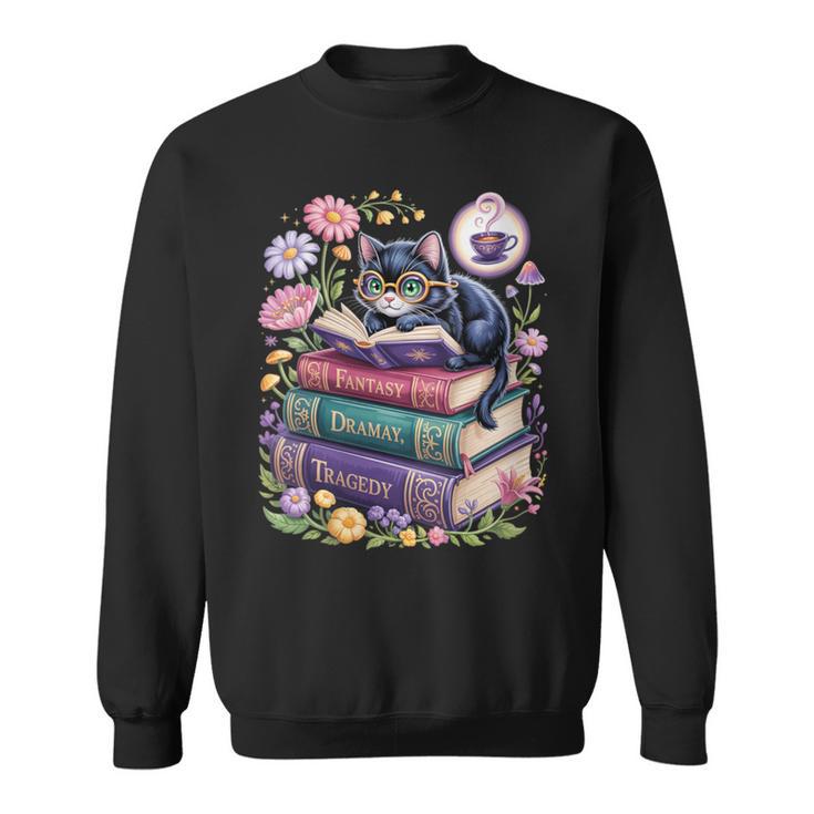 Fantasy Drama Tragedy Cute Cat Book Lover Readers Librarians Sweatshirt