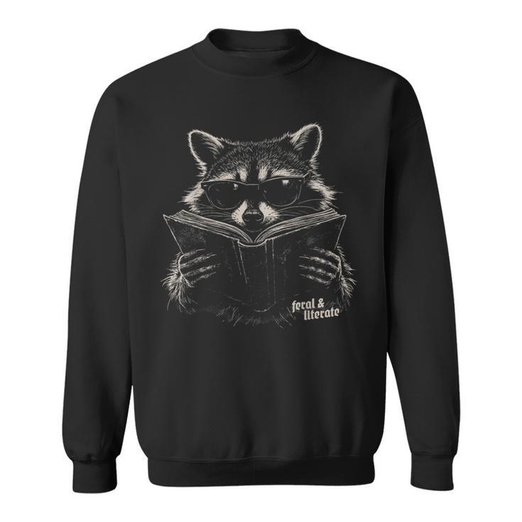Feral But Literate Raccoon Reading Book Library Animal Meme Sweatshirt