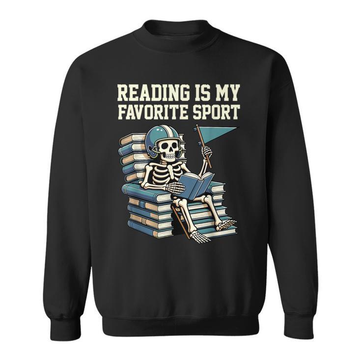 Football Skeleton Reading On Book Stack Sweatshirt