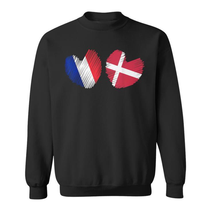 France Danemark Coeur Drapeau Français Danois Drapeau Grunge Coeur Sweater e