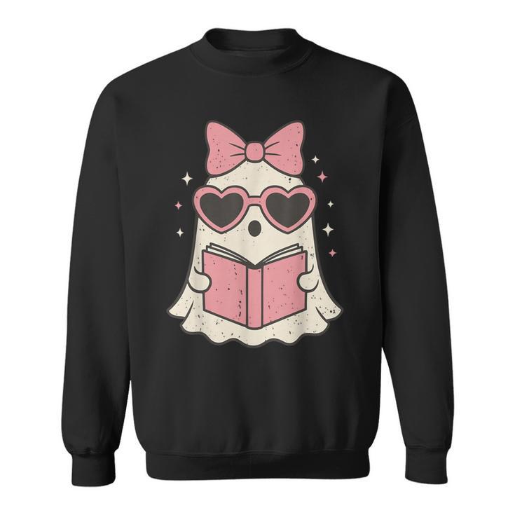 Ghost Reading Book Halloween Cat Lover Sweatshirt