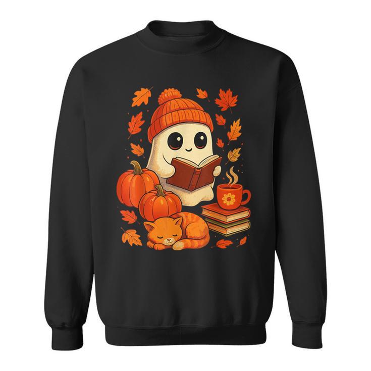 Ghost Reading Book Lovers Autumn Fall Halloween Sweatshirt