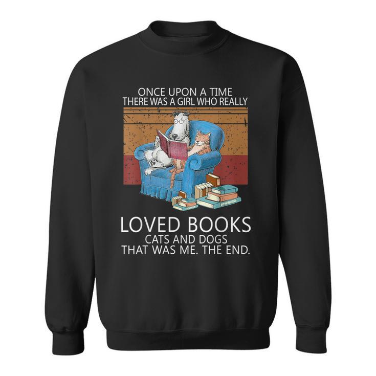 A Girl Who Loves Books Cats And Dogs Cat Book Reading Sweatshirt