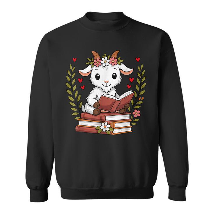 Goat Reading Book Graphic Goat With Book Floral Sweatshirt