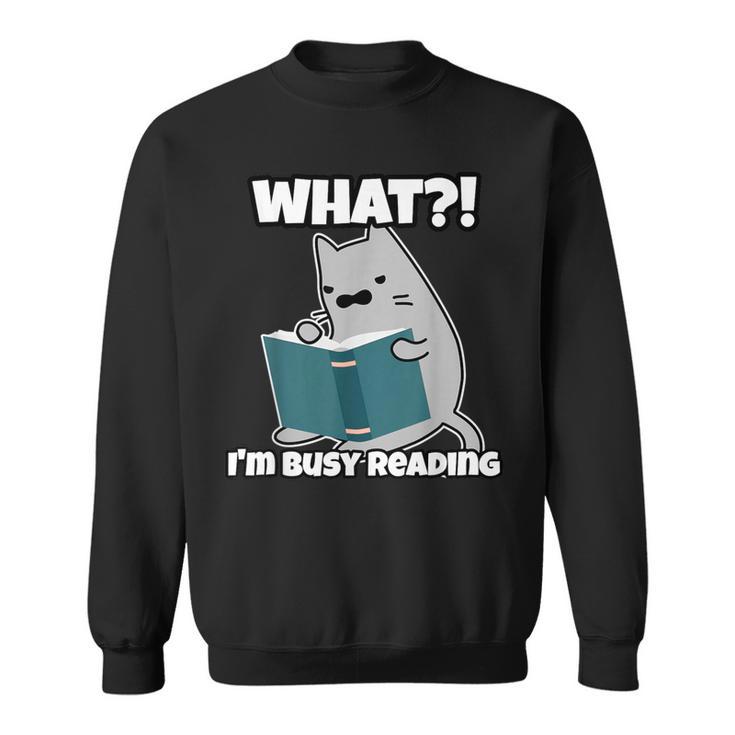 Grey Cat Reading Book Busy Doing Book Related Things Men Women Kids Sweatshirt