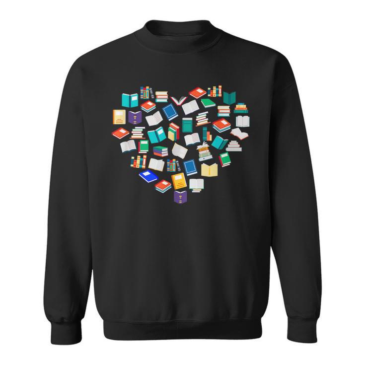 Heart Of Books Book Lover Heart Shape Reading Sweatshirt