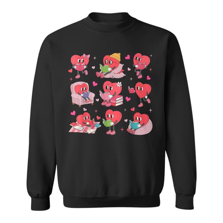 Hearts Reading Book Lovers All Booked For Valentine Sweatshirt