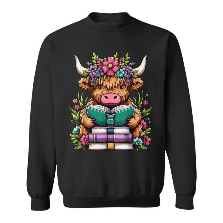 Highland Cow Book Floral Bookworm Sweatshirt