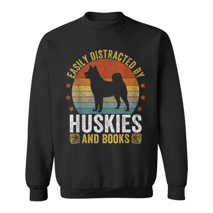 Huskies And Books Husky Mom Husky Dad Retro Vintage Reading Sweatshirt