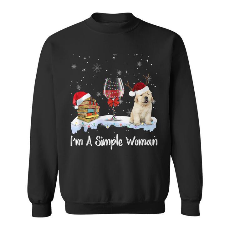 I'm Simple Woman Books Wine Golden Retriever Dog Lover Xmas Sweatshirt