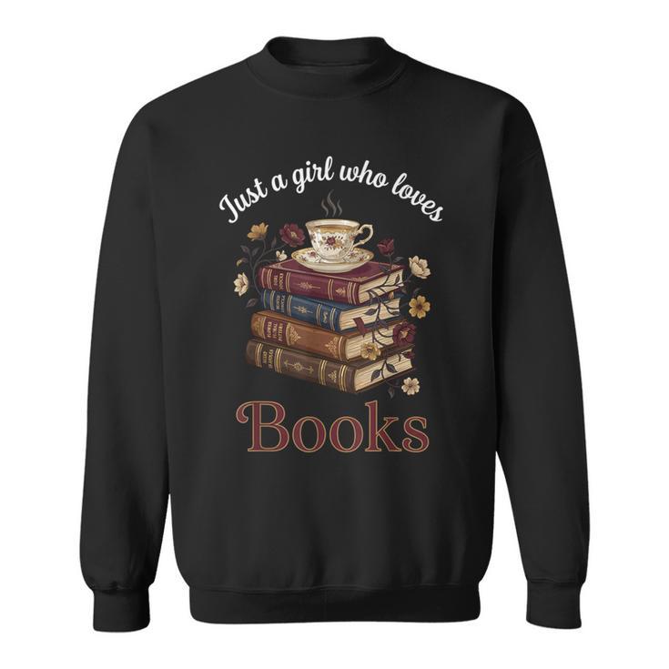 Just a Girl Who Loves Books Aesthetic Bookworm Library Art Sweatshirt