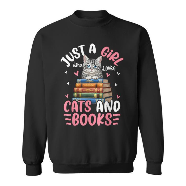 Just A Girl Who Loves Books And Cats Cat Reading Girls Sweatshirt