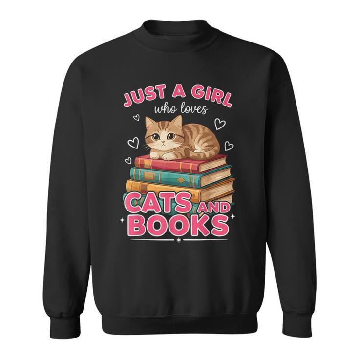 Just A Girl Who Loves Cats & Books Shirt Women Bookworm Sweatshirt