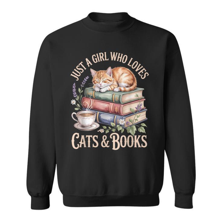 Just A Girl Who Loves Cats And Books Reading Librarian Sweatshirt