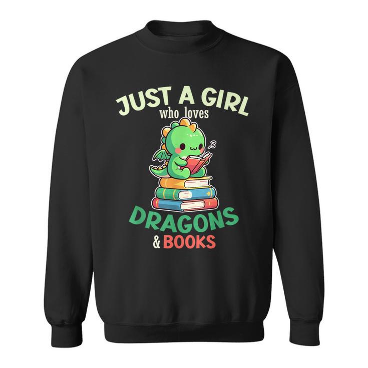 Just a Girl Who Loves Dragons & Books Book Lover Kids Nerd Sweatshirt