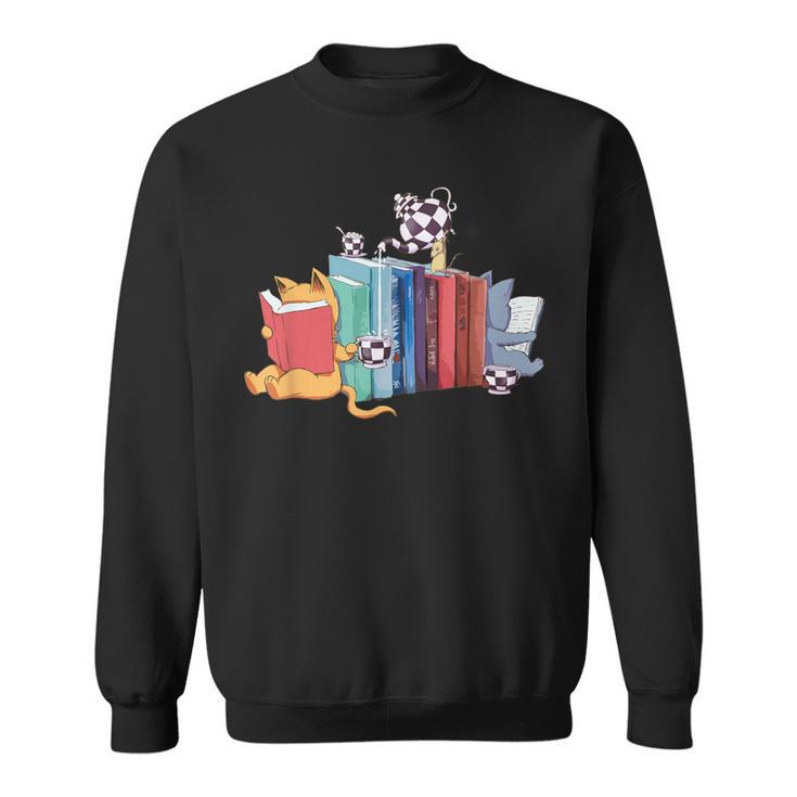 Kawaii Cat Book Ends Library Decor Librarian Sweatshirt