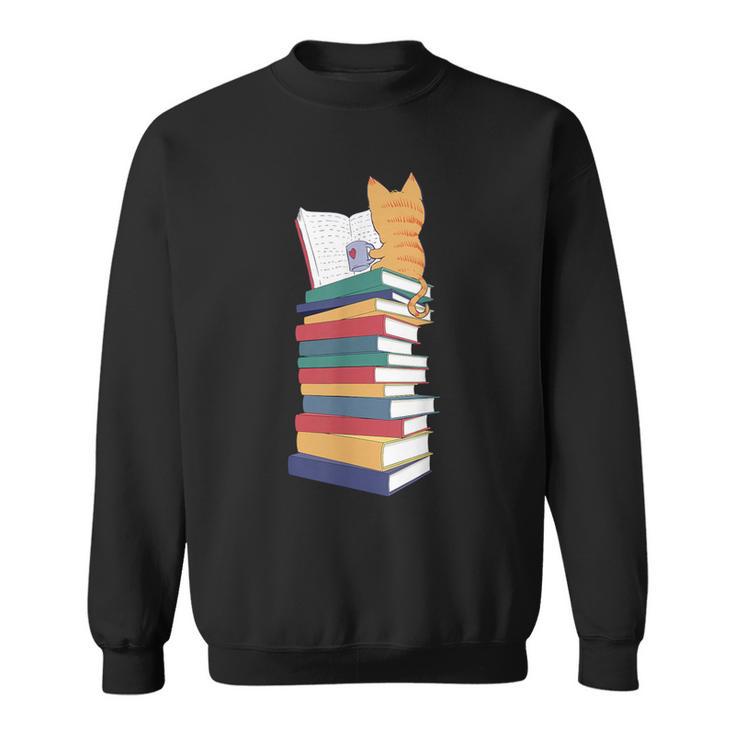 Kawaii Cat Books Tea Coffee Sweatshirt