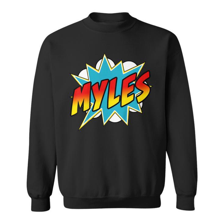 Kids Boys Myles Name Superhero Comic Book Sweatshirt